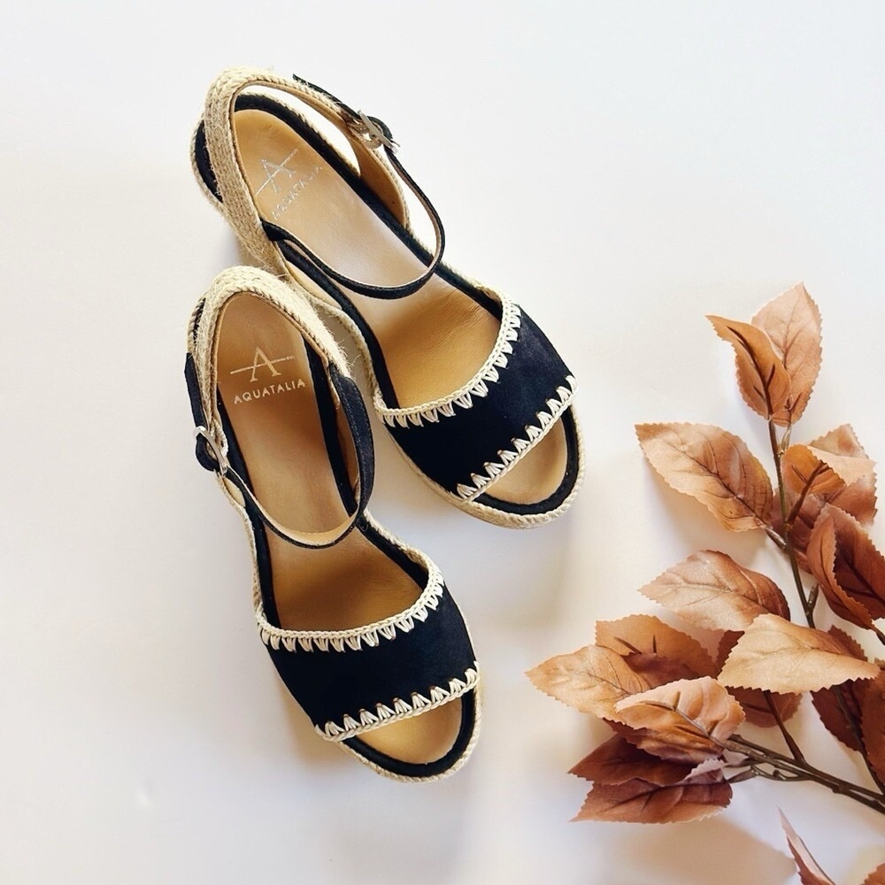 NEW Aquatalia Women's Jiliana Suede Stitch Strap Wedge Espadrille Sandals Size 6